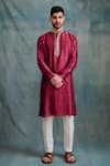 Buy_Krishna Mehta_Magenta Tussar Embroidered Gota Tonal Block Print Kurta With Pant _at_Aza_Fashions