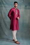 Krishna Mehta_Magenta Tussar Embroidered Gota Tonal Block Print Kurta With Pant _Online_at_Aza_Fashions