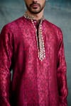 Buy_Krishna Mehta_Magenta Tussar Embroidered Gota Tonal Block Print Kurta With Pant _Online_at_Aza_Fashions