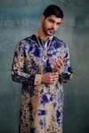 Buy_Krishna Mehta_Beige Tussar Printed Tie-dye Block Shaded Kurta With Pant _Online_at_Aza_Fashions