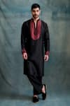 Buy_Krishna Mehta_Black Tussar Embroidered Resham Floral Pattern Tie-dye Kurta With Pant _at_Aza_Fashions