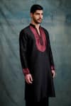 Shop_Krishna Mehta_Black Tussar Embroidered Resham Floral Pattern Tie-dye Kurta With Pant _Online_at_Aza_Fashions