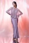 Jiya by Veer Design Studio_Purple Net Embroidered Crytsal Round Cape Draped Skirt Set _Online_at_Aza_Fashions