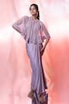 Shop_Jiya by Veer Design Studio_Purple Net Embroidered Crytsal Round Cape Draped Skirt Set _Online_at_Aza_Fashions