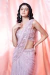 Shop_Jiya by Veer Design Studio_Pink Net Embroidered Sequin Sweetheart Pre-draped Saree With Blouse _at_Aza_Fashions