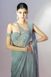 Buy_Jiya by Veer Design Studio_Grey Lycra Embroidered Bead Asymmetric Attached Drape Gown _Online_at_Aza_Fashions