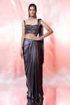 Buy_Jiya by Veer Design Studio_Black Shimmer Hand Embroidered Pleat Detailed Pre-draped Saree With Blouse _at_Aza_Fashions