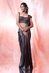 Buy_Jiya by Veer Design Studio_Black Shimmer Hand Embroidered Pleat Detailed Pre-draped Saree With Blouse _Online_at_Aza_Fashions