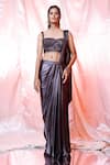 Shop_Jiya by Veer Design Studio_Black Shimmer Hand Embroidered Pleat Detailed Pre-draped Saree With Blouse _Online_at_Aza_Fashions