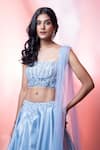 Jiya by Veer Design Studio_Blue Organza Hand Embroidered Sequin Square Floral Lehenga Set _Online_at_Aza_Fashions