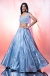 Buy_Jiya by Veer Design Studio_Blue Organza Hand Embroidered Sequin Square Floral Lehenga Set _Online_at_Aza_Fashions