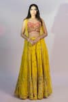 Buy_Jiya by Veer Design Studio_Yellow Silk Hand Embroidered Mirror Blouse Sweetheart Palazzo Set With Jacket _at_Aza_Fashions