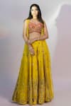 Shop_Jiya by Veer Design Studio_Yellow Silk Hand Embroidered Mirror Blouse Sweetheart Palazzo Set With Jacket _at_Aza_Fashions