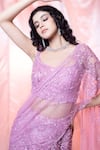 Jiya by Veer Design Studio_Pink Net Embroidered Cutdana Square Sheer Pre-draped Lehenga Saree With Blouse _Online_at_Aza_Fashions