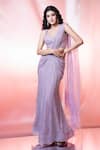 Buy_Jiya by Veer Design Studio_Purple Net Embroidered Cutdana Sweetheart Sheer Pre-draped Saree With Blouse _at_Aza_Fashions