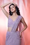 Jiya by Veer Design Studio_Purple Net Embroidered Cutdana Sweetheart Sheer Pre-draped Saree With Blouse _Online_at_Aza_Fashions