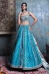 Buy_Jiya by Veer Design Studio_Blue Buti Silk Embroidered Abstract Print Gradient Lehenga Set With Blouse _at_Aza_Fashions