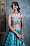 Jiya by Veer Design Studio_Blue Buti Silk Embroidered Abstract Print Gradient Lehenga Set With Blouse _Online_at_Aza_Fashions