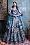 Buy_Jiya by Veer Design Studio_Blue Silk Embroidered Floral Lapel Collar Vine Woven Lehenga Set _at_Aza_Fashions