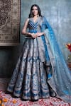 Buy_Jiya by Veer Design Studio_Blue Silk Embroidered Floral Lapel Collar Vine Woven Lehenga Set _Online_at_Aza_Fashions