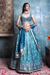 Buy_Jiya by Veer Design Studio_Blue Brocade Embroidered Floral Sweetheart Woven Pattern Lehenga Set _at_Aza_Fashions