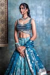 Jiya by Veer Design Studio_Blue Brocade Embroidered Floral Sweetheart Woven Pattern Lehenga Set _Online_at_Aza_Fashions