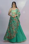 Buy_Jiya by Veer Design Studio_Green Chiffon Embroidered Sequin Solid Lehenga Set With Printed Ruffle Cape _at_Aza_Fashions