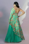 Shop_Jiya by Veer Design Studio_Green Chiffon Embroidered Sequin Solid Lehenga Set With Printed Ruffle Cape _at_Aza_Fashions