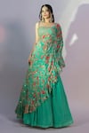 Jiya by Veer Design Studio_Green Chiffon Embroidered Sequin Solid Lehenga Set With Printed Ruffle Cape _Online_at_Aza_Fashions