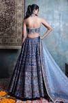 Shop_Jiya by Veer Design Studio_Blue Brocade Embroidered Floral Halter Neck Woven Peacock Lehenga Set _at_Aza_Fashions