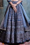 Jiya by Veer Design Studio_Blue Brocade Embroidered Floral Halter Neck Woven Peacock Lehenga Set _Online_at_Aza_Fashions