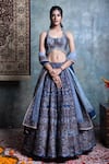 Buy_Jiya by Veer Design Studio_Blue Brocade Embroidered Floral Halter Neck Woven Peacock Lehenga Set _Online_at_Aza_Fashions