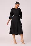 Buy_Scarlet Sage_Black 100% Polyester Textured Pleated Round Annette Midi Dress _Online_at_Aza_Fashions