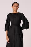 Shop_Scarlet Sage_Black 100% Polyester Textured Pleated Round Annette Midi Dress _Online_at_Aza_Fashions