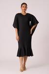 Buy_Scarlet Sage_Black 100% Polyester Textured Pleated V-neck Ariana Midi Dress _at_Aza_Fashions