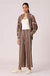 Scarlet Sage_Brown 100% Polyester Textured Pleated Closed Round Beren Jacket With Pant _Online_at_Aza_Fashions