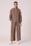 Shop_Scarlet Sage_Brown 100% Polyester Textured Pleated Closed Round Beren Jacket With Pant _Online_at_Aza_Fashions