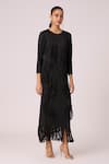 Buy_Scarlet Sage_Black 100% Polyester Textured Pleated Round Chloe Fringed Dress _Online_at_Aza_Fashions