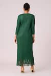 Shop_Scarlet Sage_Green 100% Polyester Textured Pleated Round Chloe Fringed Long Dress _at_Aza_Fashions