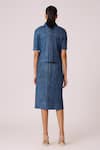 Shop_Scarlet Sage_Blue 100% Polyester Textured Pleated Dress Round Devyne Denim With Jacket _at_Aza_Fashions