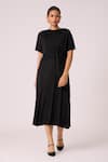 Buy_Scarlet Sage_Black 100% Polyester Textured Pleated Round Elsie Cape With Dress _at_Aza_Fashions