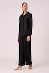 Buy_Scarlet Sage_Black 100% Polyester Textured Pleated Collar Gaby Satin Shirt _Online_at_Aza_Fashions