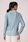 Shop_Scarlet Sage_Blue 100% Polyester Textured Pleated Collar Gaby Satin Shirt _at_Aza_Fashions