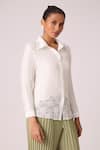 Shop_Scarlet Sage_White 100% Polyester Textured Pleated Collar Gaby Shirt _Online_at_Aza_Fashions