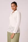 Scarlet Sage_White 100% Polyester Textured Pleated Collar Gaby Shirt _at_Aza_Fashions