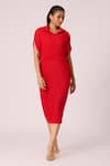 Buy_Scarlet Sage_Red 100% Polyester Cape Collared Josie Pleated Dress With _at_Aza_Fashions