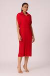 Shop_Scarlet Sage_Red 100% Polyester Cape Collared Josie Pleated Dress With _Online_at_Aza_Fashions