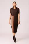 Buy_Scarlet Sage_Brown 100% Polyester Cape Collared Josie Pleated Shift Dress With _at_Aza_Fashions