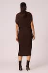 Shop_Scarlet Sage_Brown 100% Polyester Cape Collared Josie Pleated Shift Dress With _at_Aza_Fashions