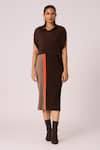 Scarlet Sage_Brown 100% Polyester Cape Collared Josie Pleated Shift Dress With _Online_at_Aza_Fashions